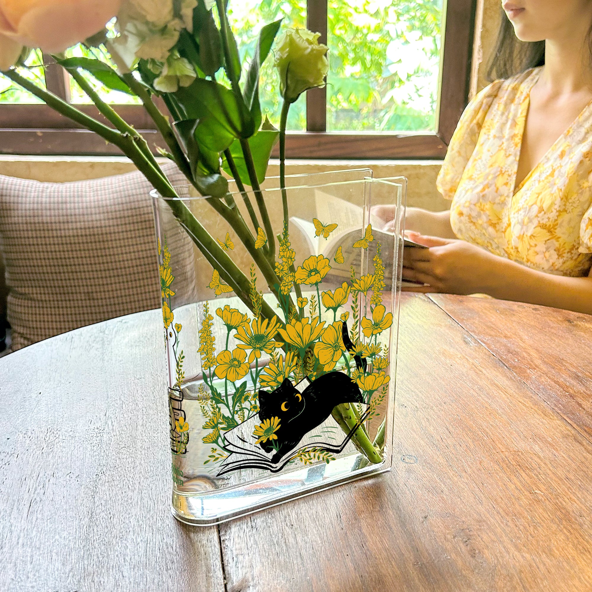 Floral Cat Acrylic Book Vase