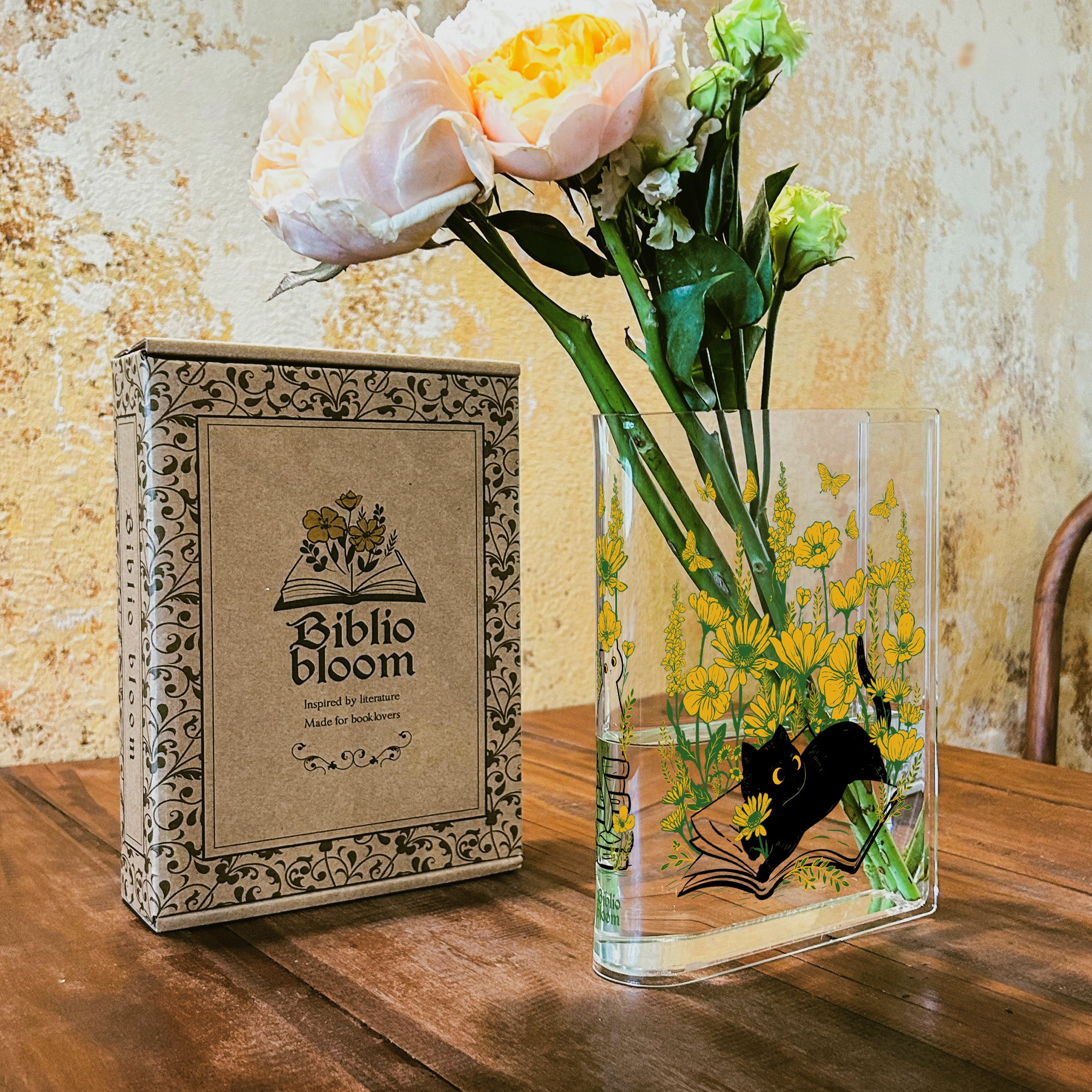 Floral Cat Acrylic Book Vase
