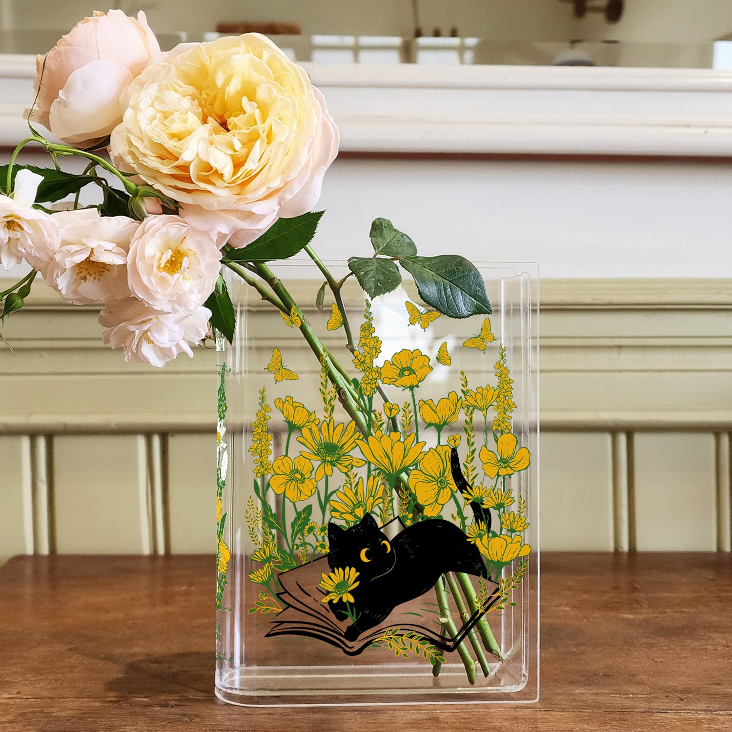 Floral Cat Acrylic Book Vase