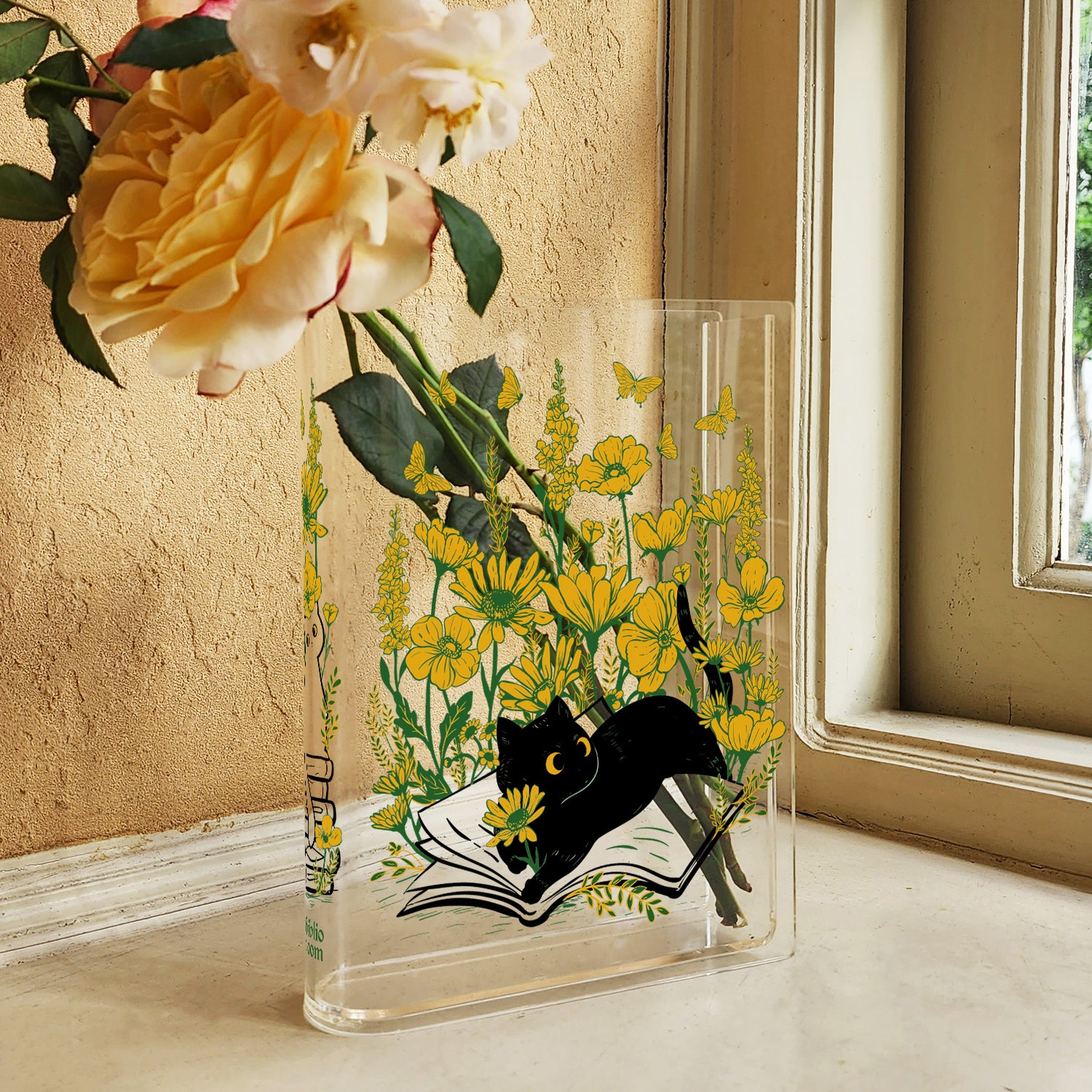 Floral Cat Acrylic Book Vase