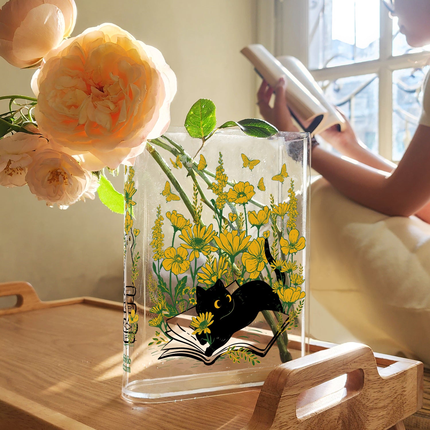 Floral Cat Acrylic Book Vase